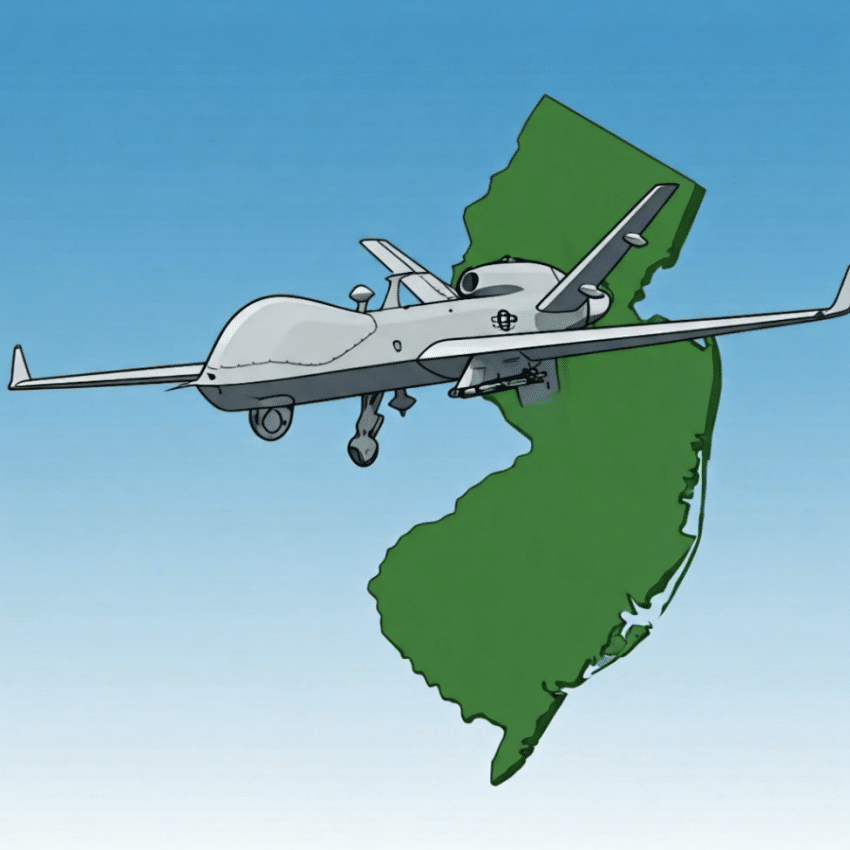 cartoon image of a plane flying over the state of new jersey